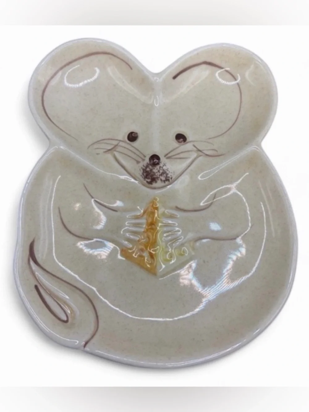 Vintage Hand Painted Mouse & Cheese Ceramic Plate, Trinket Dish Spoon Rest Plate
